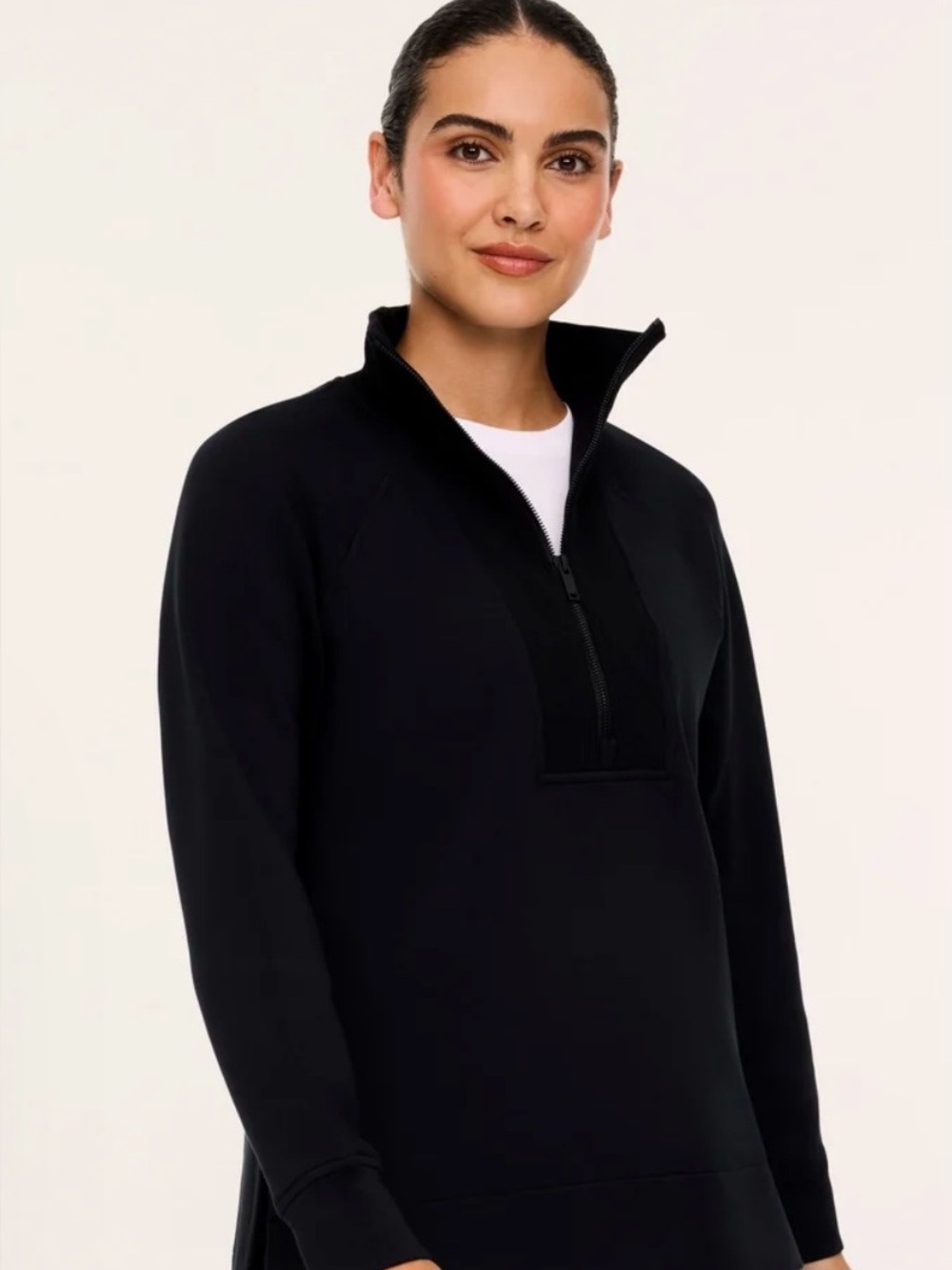 NWT SPANX Black Air Essentials brushed half zip tunic